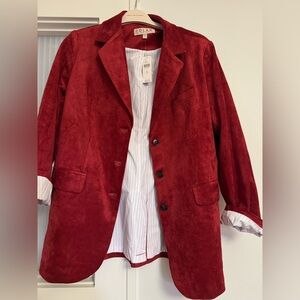 Anthropologie Dolan Boyfriend Blazer Red Left Coast Faux Suede Preppy